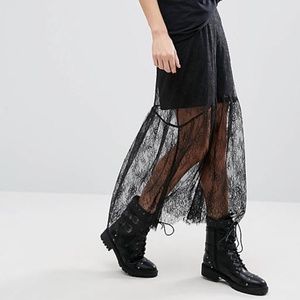 NWT River Island Petite Black Lace Maxi Skirt US 0P
